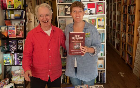 With Mairi, manager Lighthouse Books, Edinburgh