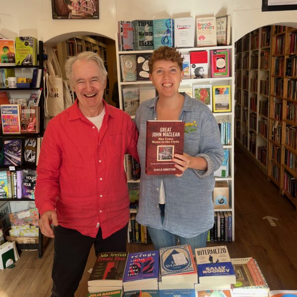 With Mairi, manager Lighthouse Books, Edinburgh