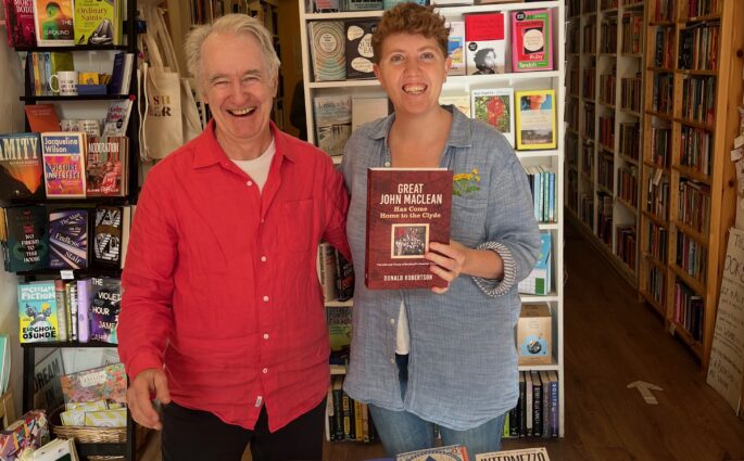 With Mairi, manager Lighthouse Books, Edinburgh