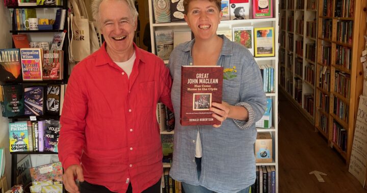 With Mairi, manager Lighthouse Books, Edinburgh