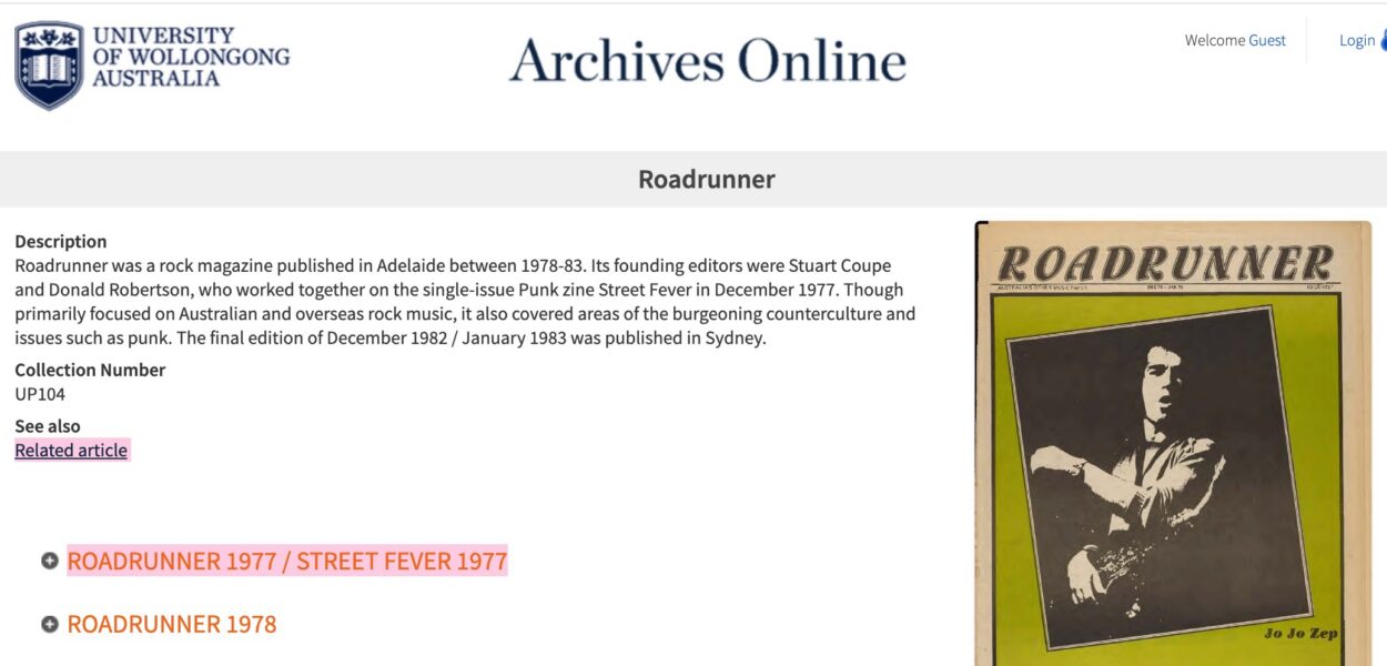 Roadrunner digital archive at UOW
